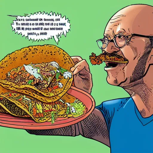 Image similar to a man eating a taco by geof darrow, detailed, realistic shading