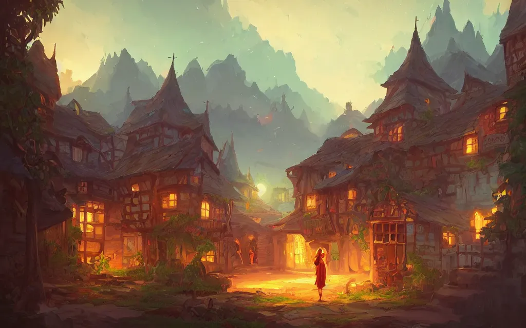 Prompt: medieval village on island, leage of legends style digital painting bioluminance alena aenami artworks in 4 k design by lois van baarle by sung choi by john kirby artgerm style pascal blanche and magali villeneuve mage fighter assassin