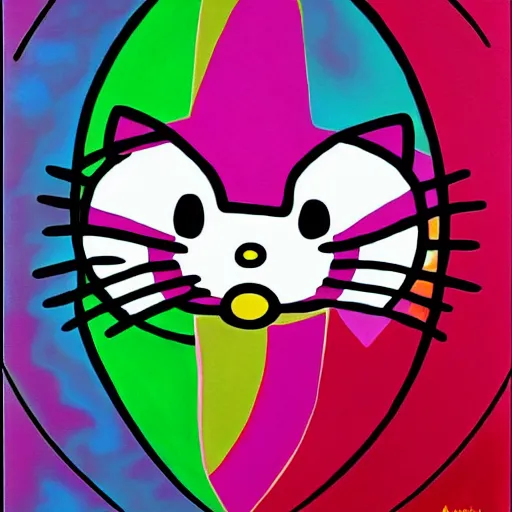 Prompt: painting of hello kitty by alex grey