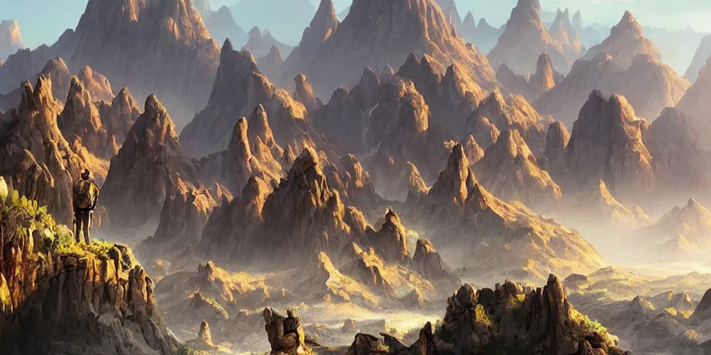 Prompt: beautiful matte painting of large evil mountains and canyons, fantasy