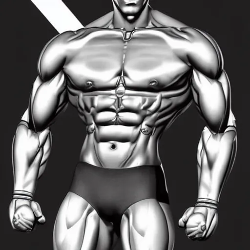 Image similar to a realistic detailed photo of a bodybuilder who is also a male android, Chris Redfield, shiny skin, posing robotically. blank stare