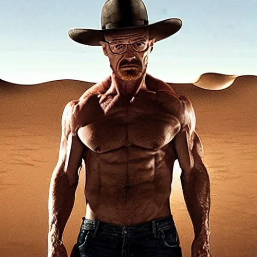 Prompt: muscular Walter white in the desert