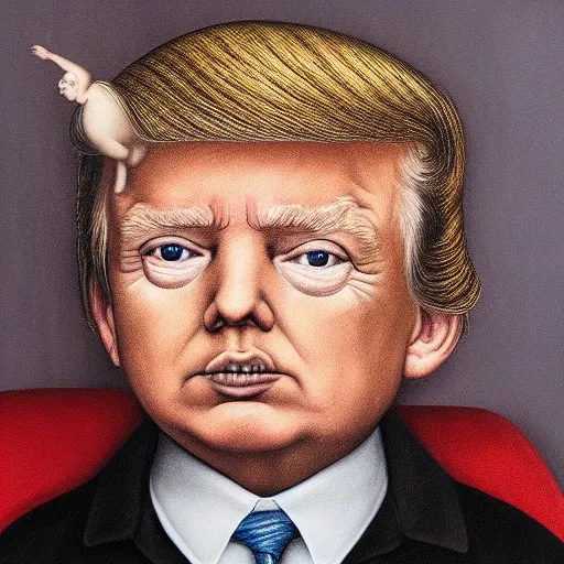 Prompt: a portrait of donald trump as a baby by mark ryden