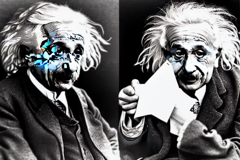 Image similar to albert einstein as a wizard with the power to warp spacetime