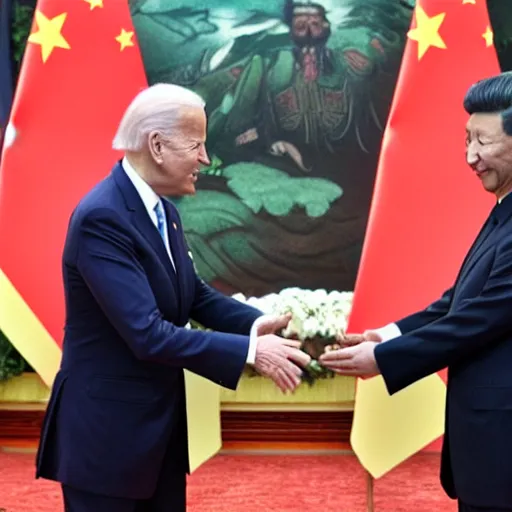 Prompt: Joe Biden and Xi Jinping dressed as octopuses and fighting each other