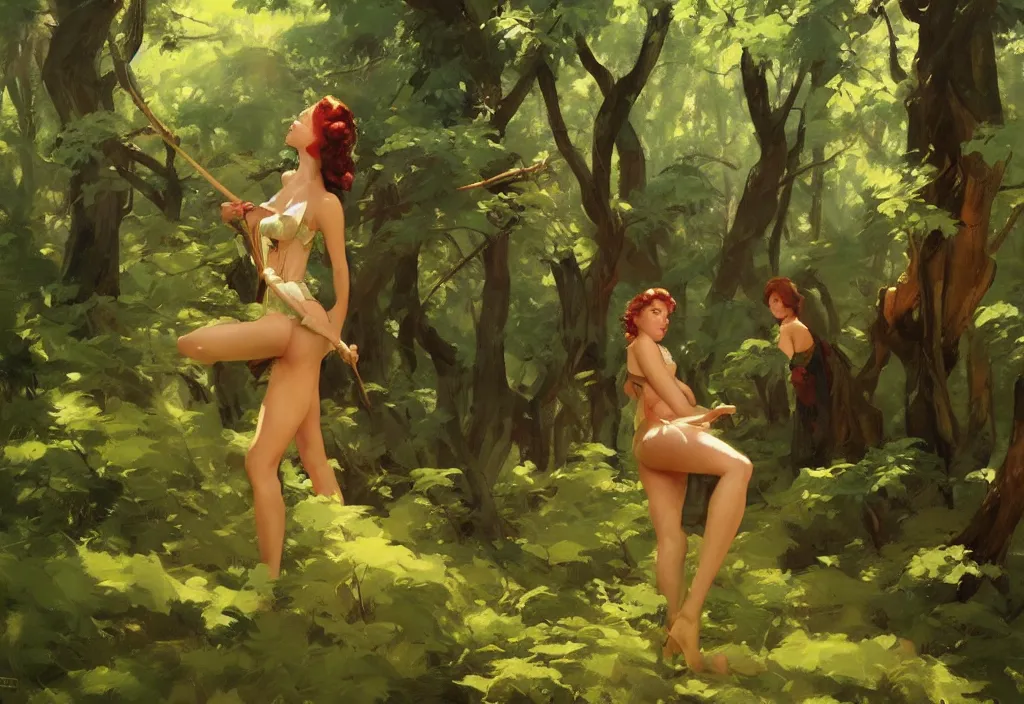 Image similar to greg manchess painting of a forest landscape, painting, trending on artstation, by huang guangjian and gil elvgren and sachin teng