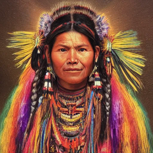 Image similar to portrait of an inca woman ( 3 5 ) from mesoamerica, an oil painting by ross tran and thomas kincade