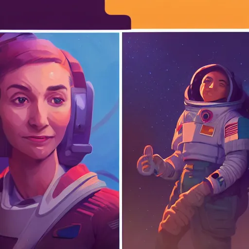 Image similar to female astronaut portrait, maya ali mage, gloomhaven, dynamic lighting, gaudy colors, octane render aesthetic, matte painting concept art, official fanart behance hd artstation by jesper ejsing, by rhads and makoto shinkai and lois van baarle and ilya kuvshinov and rossdraws