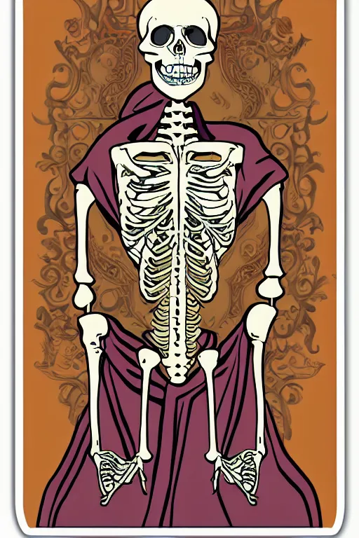 Image similar to A portrait of a skeleton who is a monk, sticker, portrait, highly detailed, colorful, illustration, smooth and clean vector curves, no jagged lines, vector art, smooth