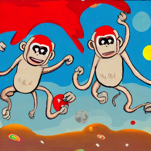 Prompt: some angry monkeys on the moon, cool, art