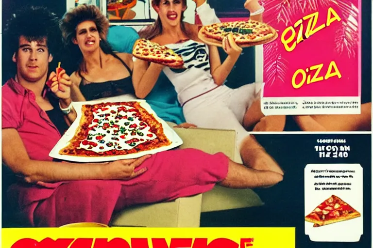 Image similar to 80s, cocaine, pizza, party, advertisement