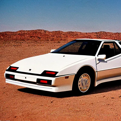 Image similar to 1 9 8 6 pontiac fiero, in the desert, film still, arriflex 3 5