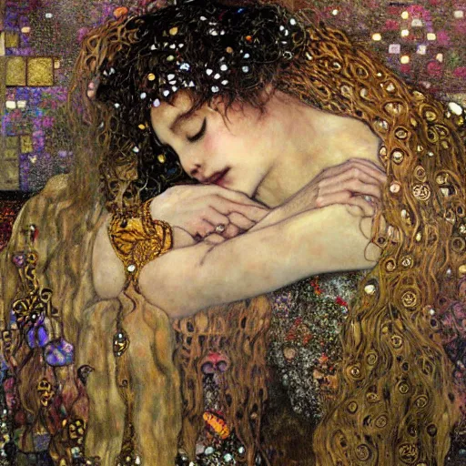 Prompt: sleeping goddess, intricate detail, klimt, royo, royo, whealan,