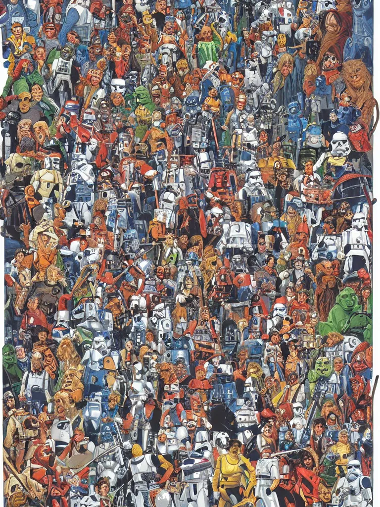 Prompt: Where's Waldo original page of Star Wars by Martin Handford