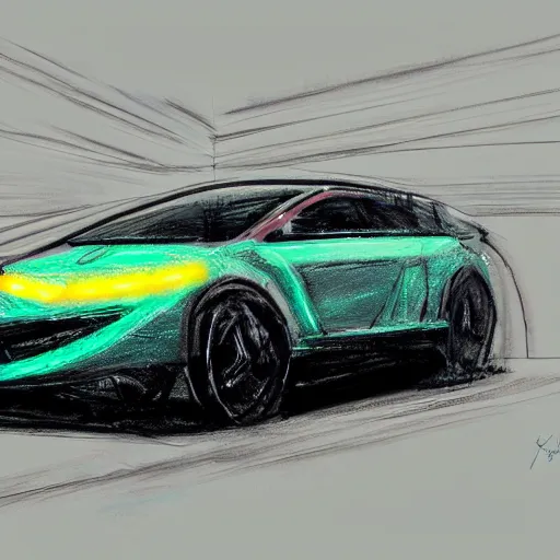 Prompt: car, ice, glow, neon, concept art,