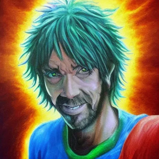 Image similar to shaggy as the most powerful human being on earth, epic painting