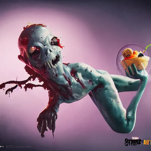 Image similar to zombie worm atacked by icecream, artgerm, redshift, sci - fi, rtx, studio shot,