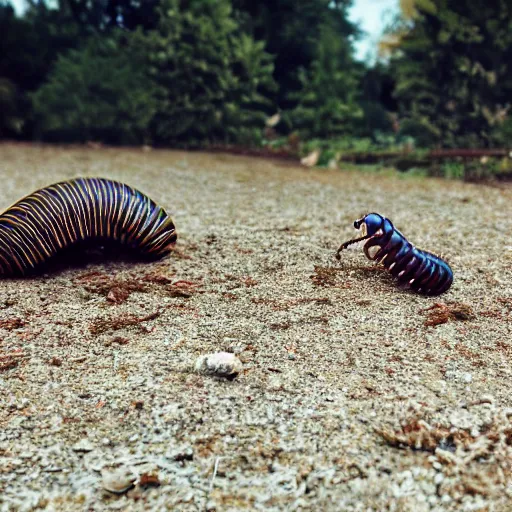 Image similar to child happily throwing millipedes at each other, photography, highly detailed, high quality, 8 k, soft lighting,