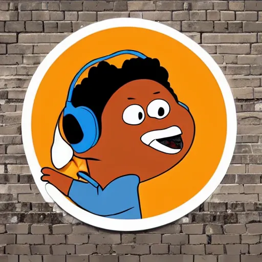 Image similar to svg sticker of a Dancing-Cleveland Brown, at a rave, spinning records, giant headphones rocking out, wearing headphones, huge speakers, dancing, rave, DJ, spinning records, digital art, amazing composition, rule-of-thirds, award-winning, trending on artstation, featured on deviantart