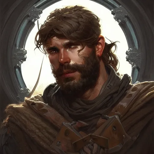 Prompt: portrait of rugged male ranger d & d muscular fantasy intricate elegant headshot portrait detailed face coherent face highly detailed digital painting artstation concept art smooth sharp focus illustration art by artgerm and greg rutkowski and alphonse mucha