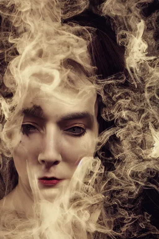 Image similar to 3 5 mm colour, italian looking emma, evil princess, victorian house, long brown hair, hyperrealism, octane render, weird, odd, strange, creepy, freakshow, extremely detailed, subtle intricate smoke magic, lace, silk, style of david cronenberg, hyung tae, frank frazetta