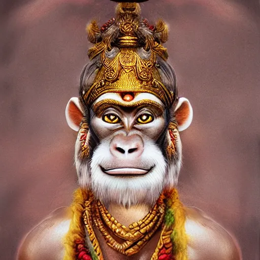 Prompt: monkey king ,realistic portrait, dramatic overhead lighting, hanuman,