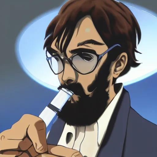 Image similar to gendo ikari smoking a joint, ultrarealistic