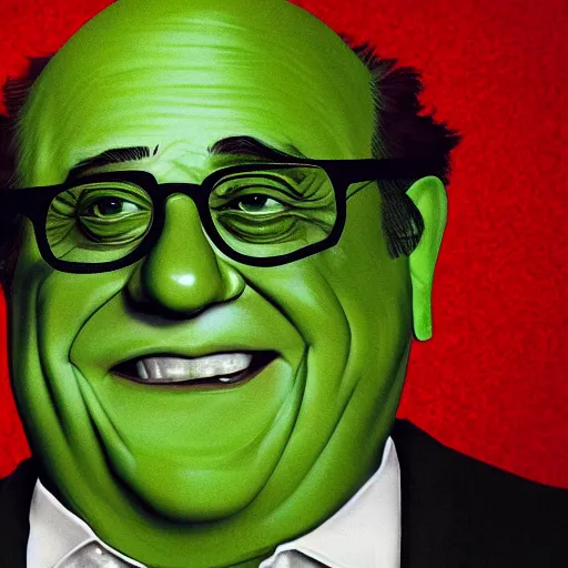 Image similar to hyperrealistic mixed media high resolution image of Danny DeVito made of green gelatin, stunning 3d render inspired art by István Sándorfi and Greg Rutkowski, perfect symmetry, dim volumetric lighting, 8k octane beautifully detailed render, post-processing, extremely hyper-detailed, intricate, epic composition, highly detailed attributes, highly detailed atmosphere, cinematic lighting, masterpiece, trending on artstation, very very detailed, masterpiece, stunning, flawless structure, lifelike texture, perfection,