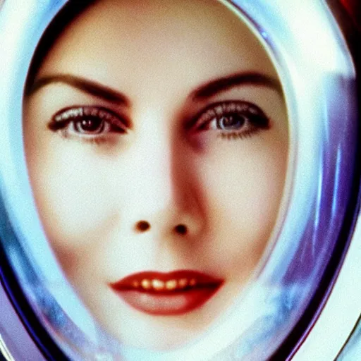 Prompt: close up photograph of Grace Kelly in 2001 a space Odyssey.