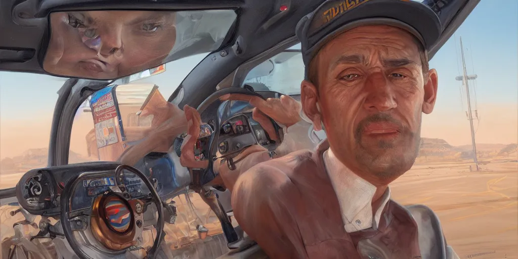 Image similar to highly detailed portrait painting of truck driver and angelina joile by eddie mendoza and tyler edlin, 8 k resolution