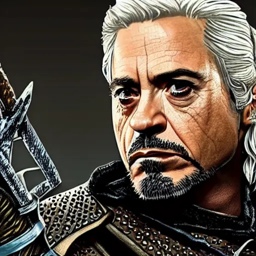 Image similar to robert downey jr as Witcher, realistic