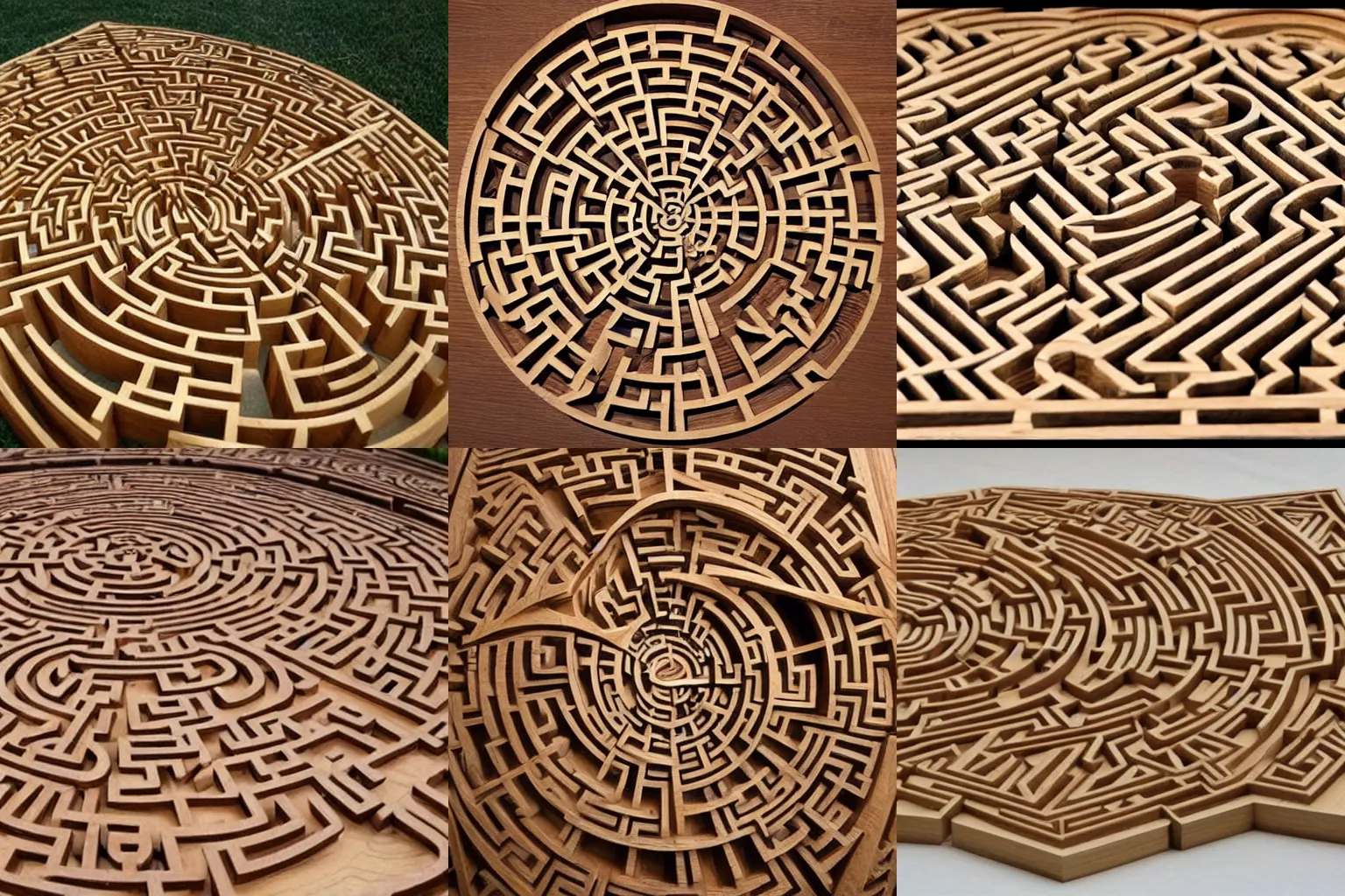 Prompt: The World's most intricate maze, carved out of wood