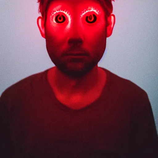 Image similar to a man with red glowing eyes