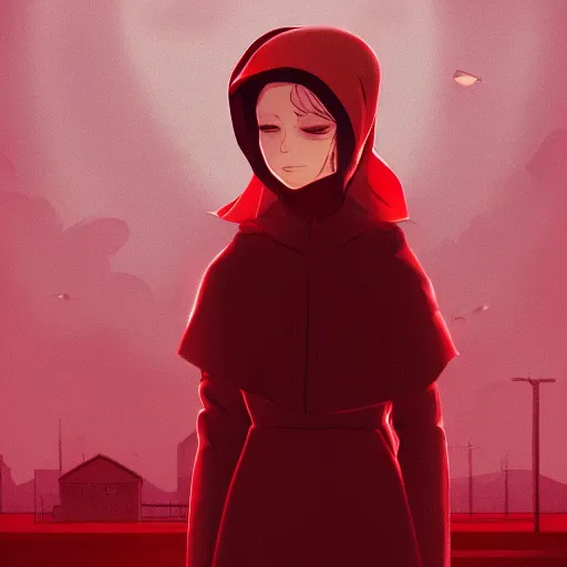 Prompt: offred june from handmaids tale, dystopian town, gloomy weather, ambient lighting, 4k, anime key visual, lois van baarle, ilya kuvshinov, rossdraws, artstation