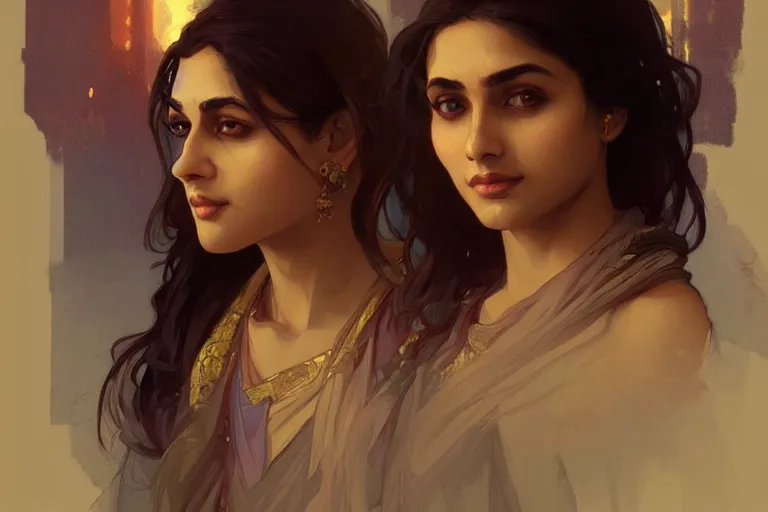 Image similar to Anxious good looking pale young Indian doctors talking, portrait, elegant, intricate, digital painting, artstation, concept art, smooth, sharp focus, illustration, art by artgerm and greg rutkowski and alphonse mucha