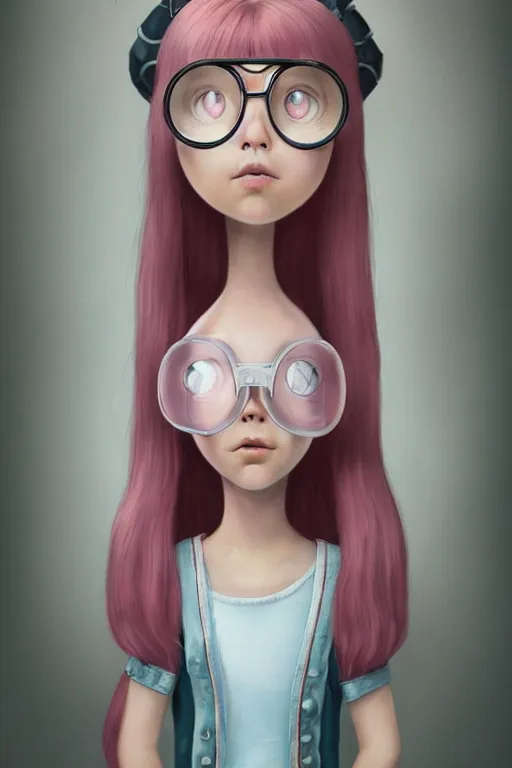 Image similar to highly detailed, profile portrait of a extremely beautiful, young adult, princess bubblegum from adventure time, experimenting in her science lab, wearing lab coat & saftey goggles, long bubblegum hair with long straight bangs, illustration concept art by nicoletta ceccoli, mark ryden, lostfish, detailed and intricate environment, 8 k resolution, hyperrealistic, 3 d octane render