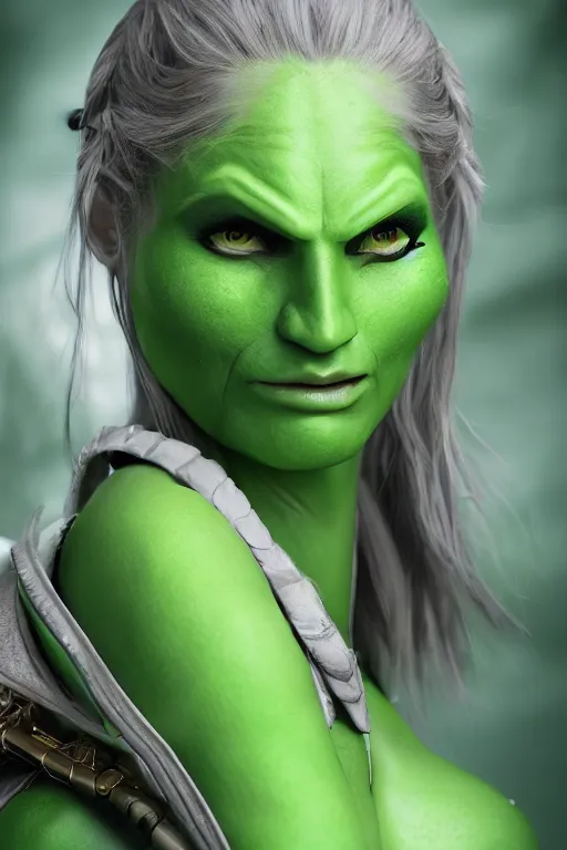 Prompt: a green-skinned female DND verdan, high resolution film still, 8k, HDR colors, cosplay, studio lighting