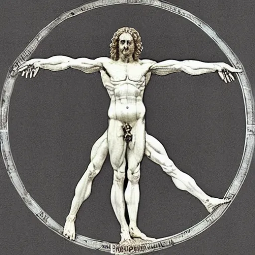 Image similar to Da Vinci's Vitruvian Man as a marble sculpture by Michelangelo
