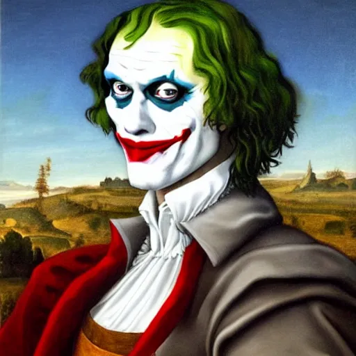 Prompt: a renaissance style portrait painting of The Joker