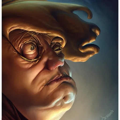 Image similar to close up fat alucard, elegant, highly detailed, glorious, cringe, beautiful, centered, digital painting, artstation, concept art, smooth, sharp focus, illustration, artgerm, tomasz alen kopera, peter mohrbacher, donato giancola, joseph christian leyendecker, wlop, frank frazetta