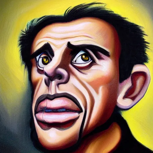 Image similar to modern stylized oil painting caricature of ben stiller, cinematic dramatic lighting