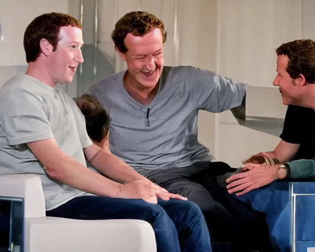 Prompt: mark zuckerberg and jack nicholson play termiantor, scene where their endoskelet gets exposet