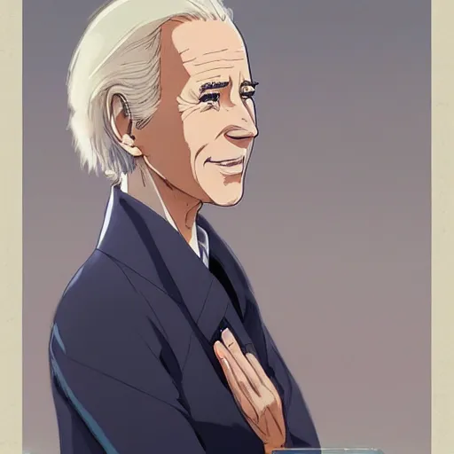 Prompt: female joe biden in anime art render, digital painting, by studio ghibli, greg rutkowski, wlop, artstation, very coherent, very beautiful face, pretty face, very detailed eyes, highly detailed, digital art, very coherent