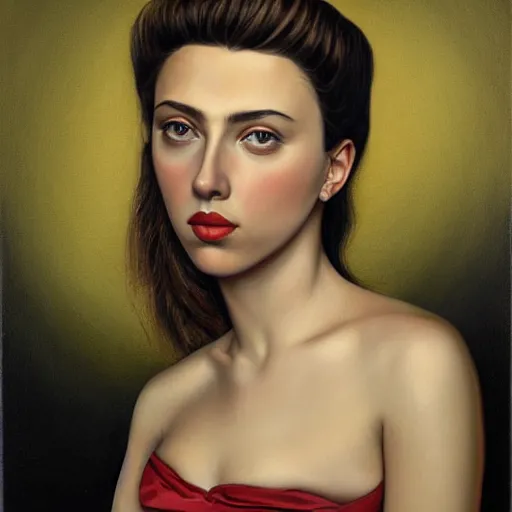 Image similar to a finished, detailed side view portrait painting of a very young italian woman resembling scarlett johansson and ana de armas, by sandro boticelli