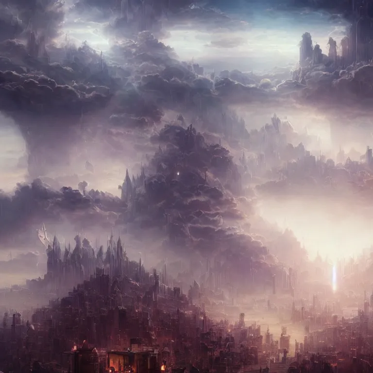 mystic city with nature, fantasy artwork, very