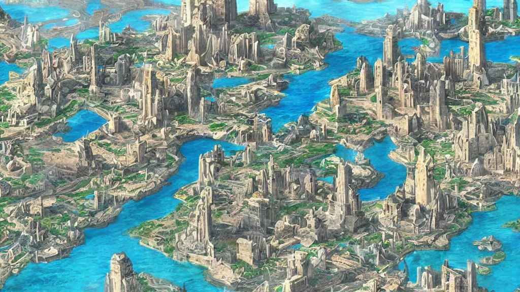 Prompt: digital painting of the advanced city of atlantis at its peak, circa 3 0 0 0 bc