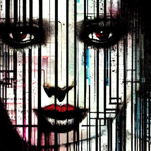 Image similar to portrait of a hooded beautiful women, mysterious, glitch effects over the eyes, shadows, by Guy Denning, by Johannes Itten, by Russ Mills, centered, glitch art, innocent, hacking effects, chromatic, cyberpunk, color blocking, digital art, concept art, abstract