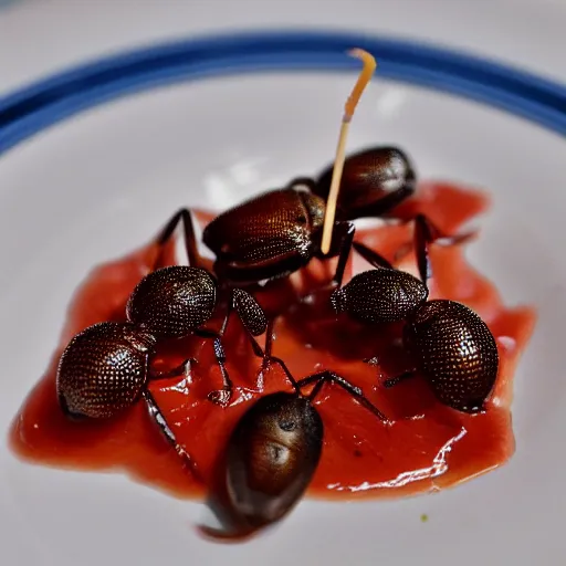 Image similar to fried ants with ketchup, Michelin star, award winning