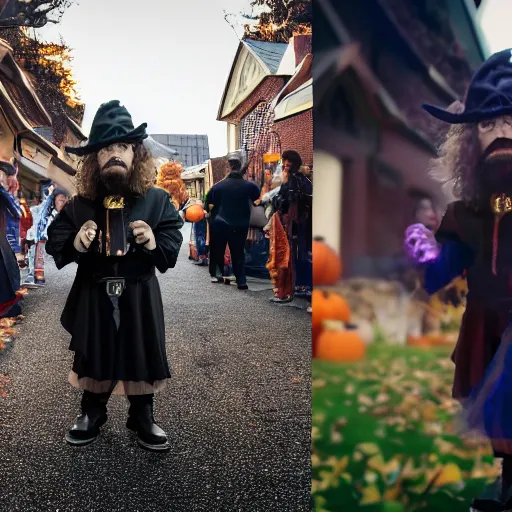 Image similar to peter dinklage trick or treating on halloween, ( sony a 7 r iv, symmetric balance, polarizing filter, photolab, lightroom, 4 k, dolby vision, photography awardm, voque, perfect face )