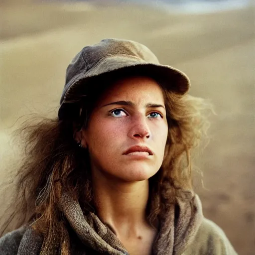 Prompt: a candid extreme closeup portrait of an expressive face of a adventurous young woman by annie leibovitz